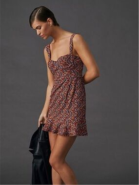 Hutch by Anthropologie dainty floral print ruffle-hem mini dress (large)